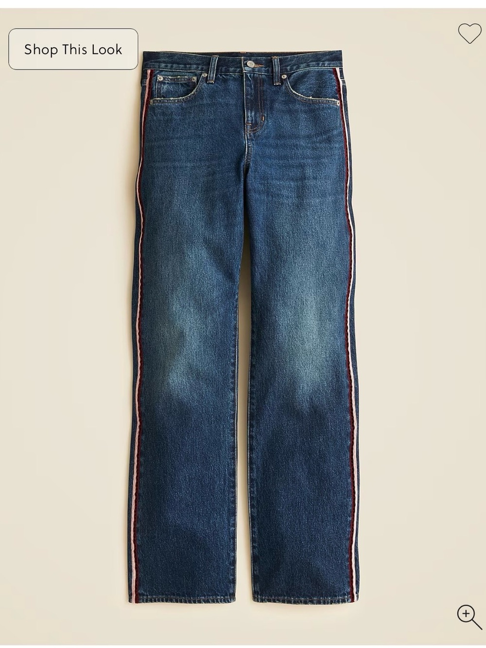 J. Crew Dark Blue Relaxed Straight-Leg Mid Rise Jeans with Side Stripes
